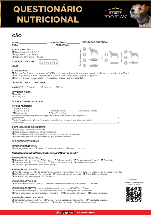 Questionário Nutricional - Cão